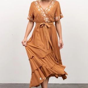 Baltic Born Macie Embroidered Midi Dress in Camel